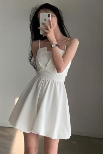 韩国chic设计感后背系带蝴蝶结吊带连衣裙女