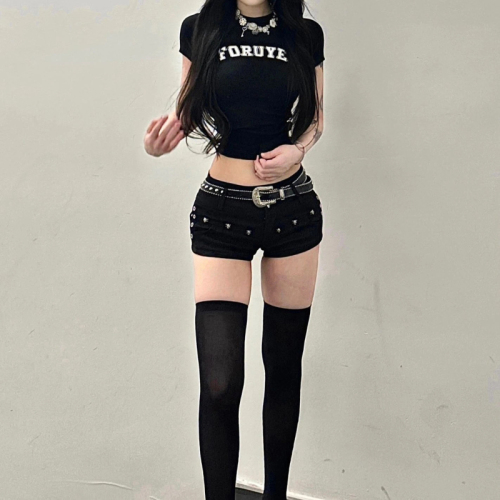 Internet celebrity hot girl rivet denim super shorts women's summer new low-waist elastic y2k sexy hip-covering A-line hot pants