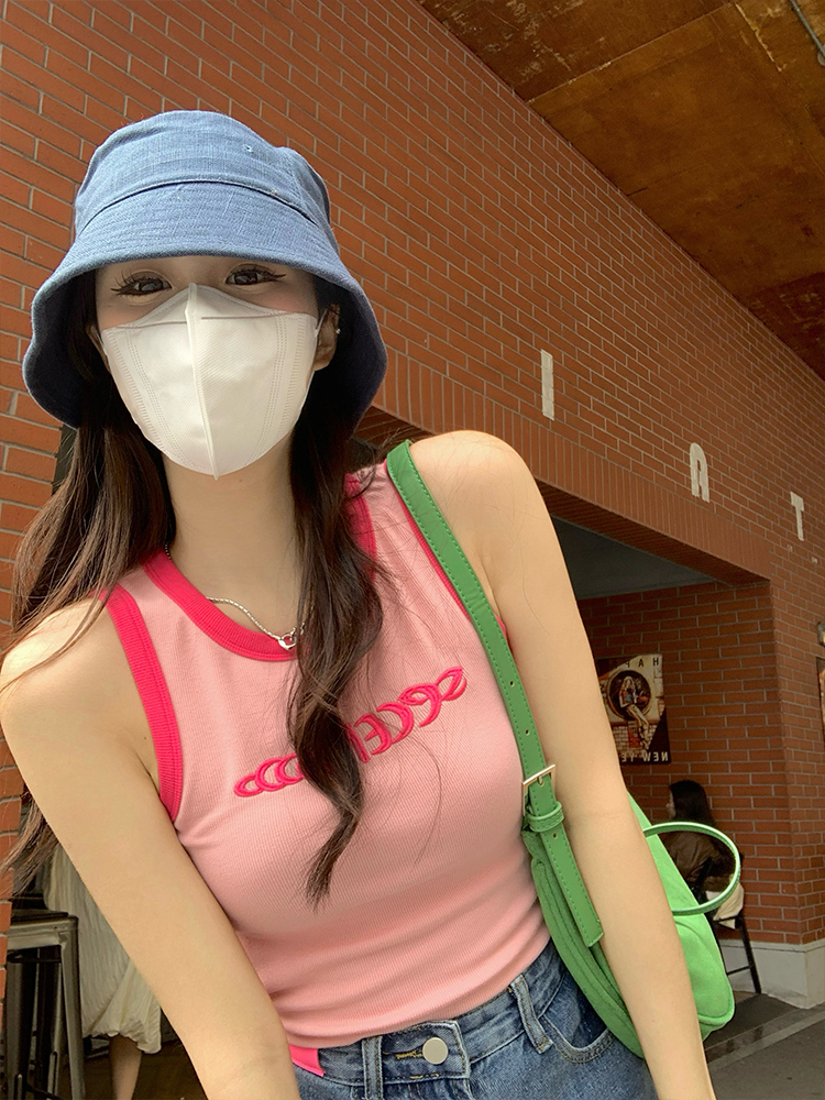 字母背心內搭吊帶女春夏季新款辣妹修身打底短款外穿無袖上衣潮