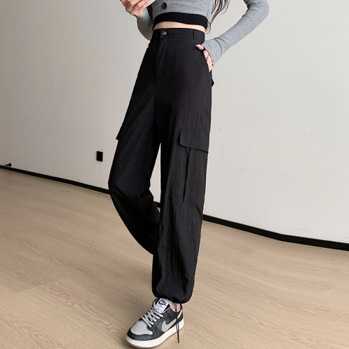 Actual shot of trousers, simple and versatile, loose wide-leg trousers, mid-waist spring and autumn solid color college style women's leg-cut overalls
