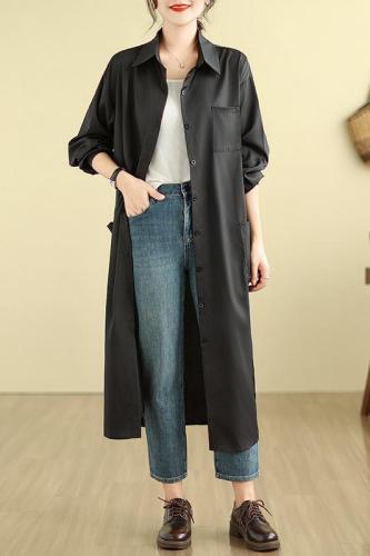 2024 Spring New Style Real Shot Large Size Women's Hong Kong Style Shirt Lazy Mid-Length Shirt M-4XL 200 Jin