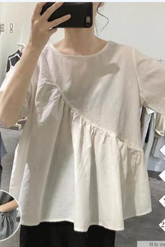 Summer clothing Japanese foreign single Japanese style Korean Dongdaemun cotton and linen shirt women's loose large size shirt M-4XL 200 pounds