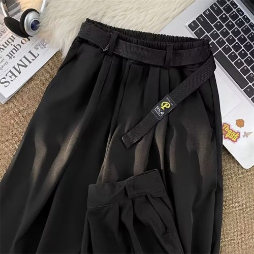 Youth popular casual pants straight leg fashion brand spring sports pants loose solid color artistic trousers trendy women