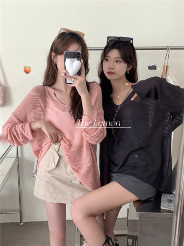 the lemon hollow sweater women's thin blouse summer new top loose lazy style