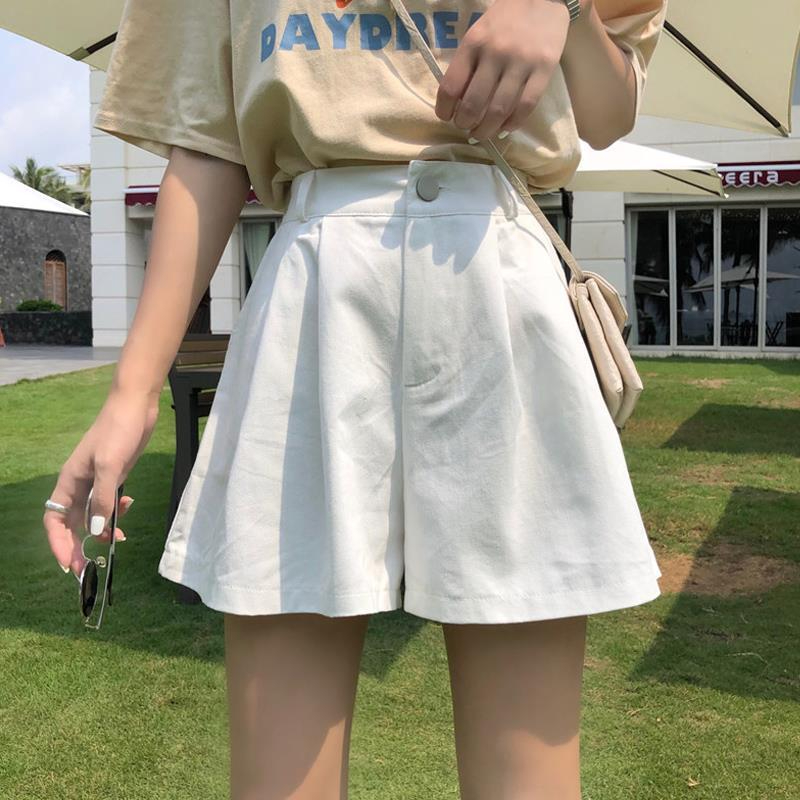 西裝褲棉後鬆緊 高腰闊腿休閒短褲女夏季新款寬鬆顯瘦百搭