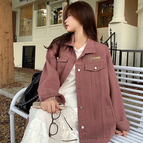 Real shot!  European and American purple denim jacket trendy ins women's spring and autumn short retro pink workwear Yiyi