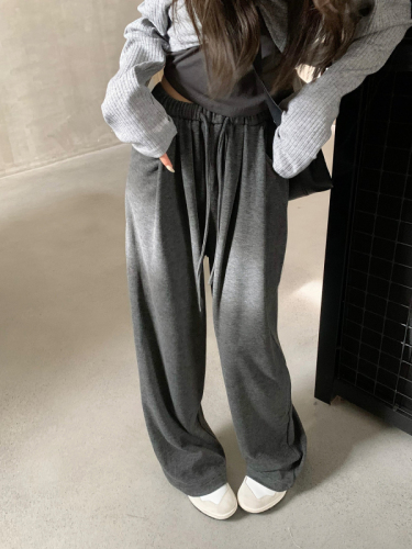 Original fabric live streaming high-waisted glutinous rice pants, shivering pants 2024 solid color wide-leg pants straight-leg long pants