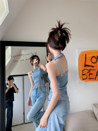 Summer halterneck pure lust style camisole for women 2024 new design niche hot girl backless knitted top