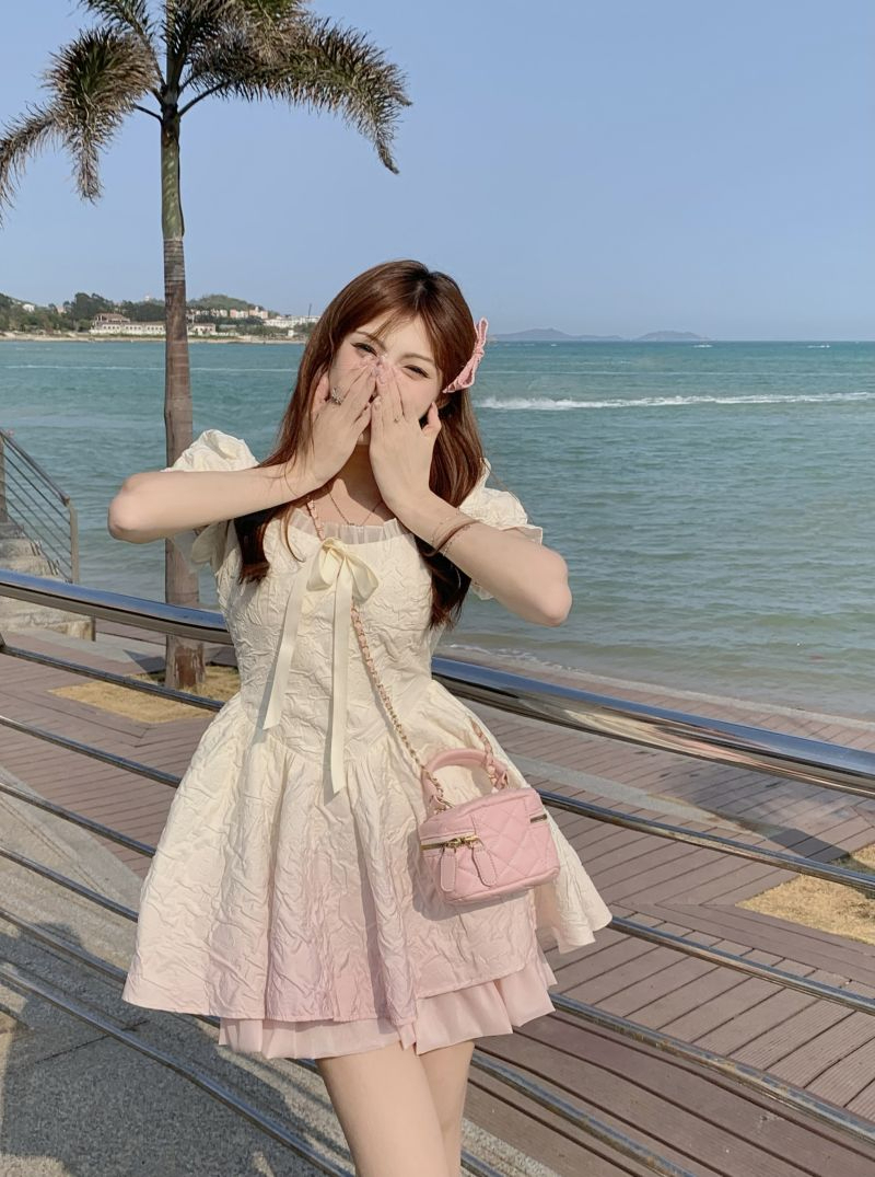 小個子短款純欲漸變顯瘦超仙日系在逃公主蓬蓬裙可愛連衣裙裙子