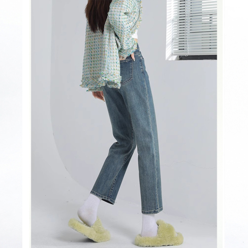 Straight-leg jeans for women, high-waisted, slim, narrow version for spring and autumn, new baguette pipe pants