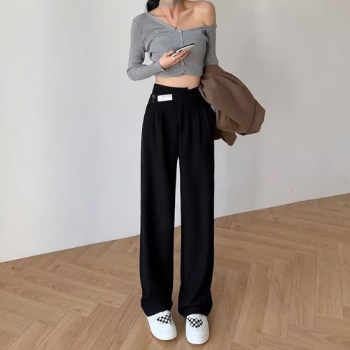 黑色高级感西装裤子女春秋季2024新款高腰窄版直筒阔腿裤垂感