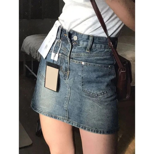 Denim short skirt for women summer 2024 new slimming A-line anti-exposure versatile hip-covering skirt