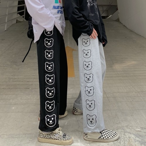 Actual shot of 2024 spring and autumn trousers for women ins Harajuku style printed wide-leg pants loose straight casual pants trousers