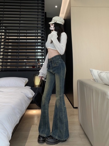 Actual shot ~ New hot girl elastic slim fit niche design micro-flared jeans