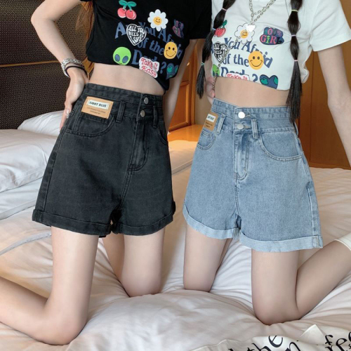 Design sense spring and summer new sweet and cool casual leg-length high-waisted wide-leg shorts denim