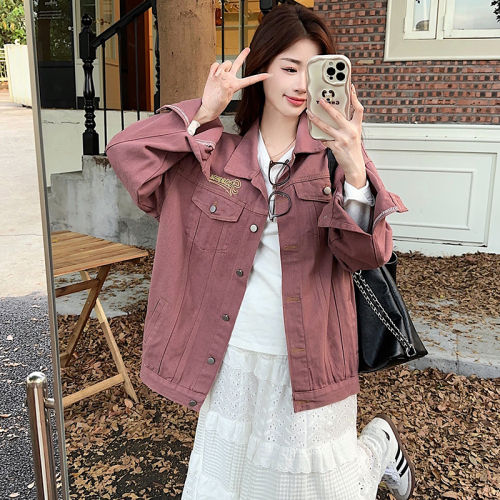 Real shot!  European and American purple denim jacket trendy ins women's spring and autumn short retro pink workwear Yiyi