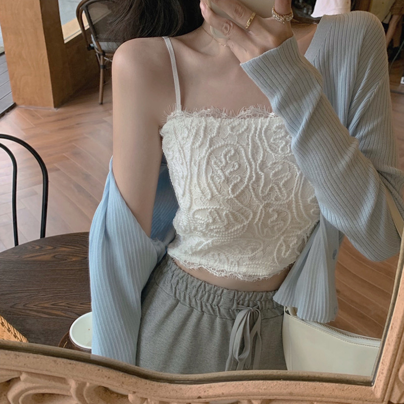 法式蕾絲白色吊帶背心女夏季內搭設計感打底短款上衣服外穿潮ins