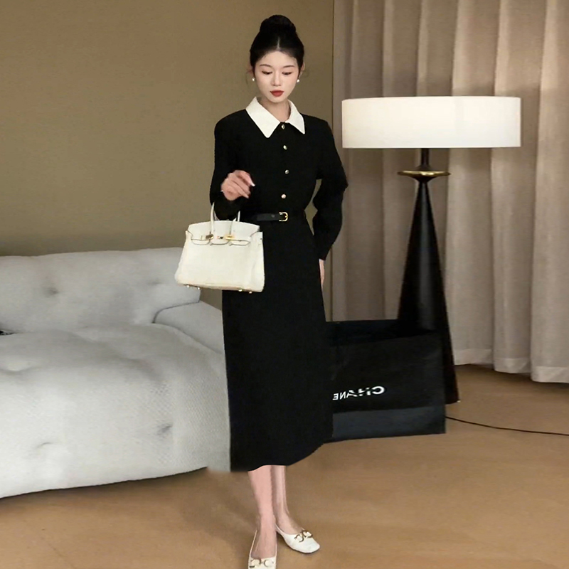 法式高級感氣質香風長袖連衣裙子女裝2024新款春冬季打底內搭長裙