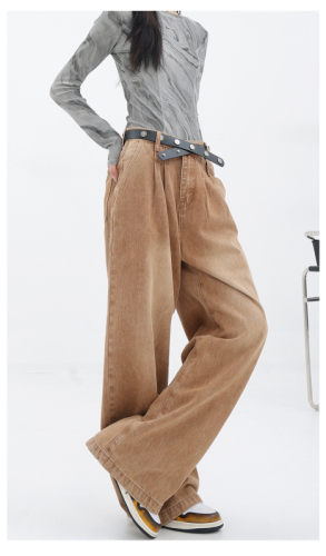 New Design Washed Wide Leg Jeans Women's Loose Slim Straight Floor-Mopping Pants