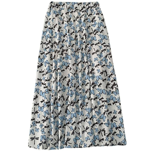 Korean spring and summer new niche high-waist dress women's butterfly floral half-length skirt