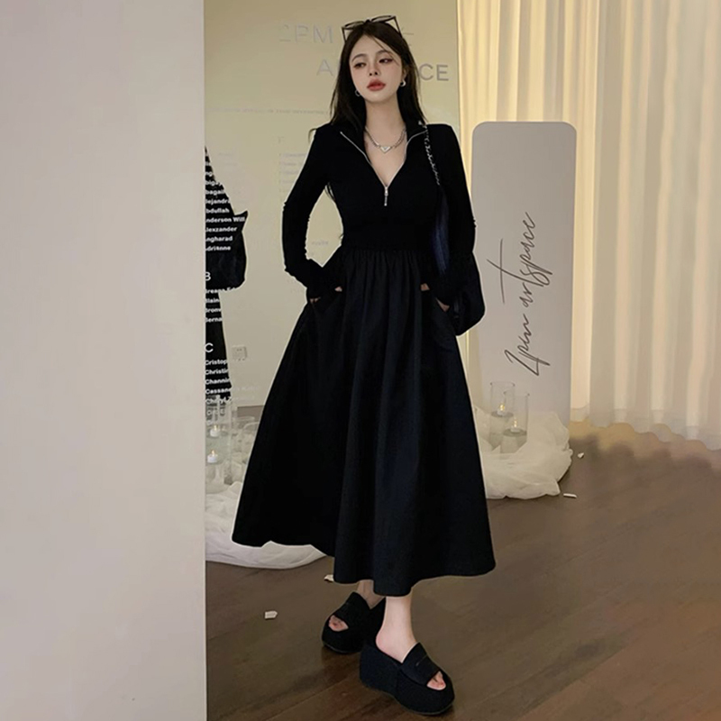 高級感法式厚毛衣針織連衣裙女春冬季新款打底內搭垂墜感氣質長裙