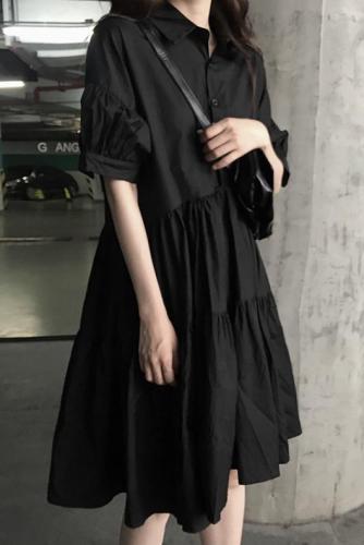 2024夏季新款洋气复古小黑裙大码胖妹妹遮肚显瘦连衣裙M-4XL200斤