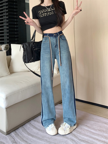 Real shot of retro jeans for women in spring 2024 new loose wide-leg straight pants trousers high-waisted slim pants