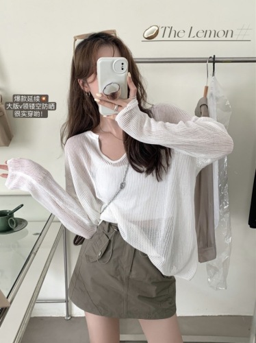 the lemon hollow sweater women's thin blouse summer new top loose lazy style