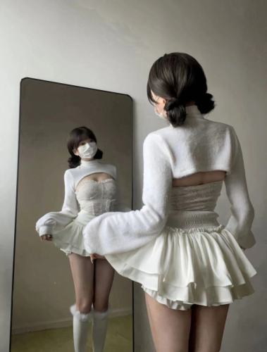 JOYKIKI金金酷酷哒芭蕾风白色蓬蓬半身裙女百搭蛋糕裙a字裙超短裙