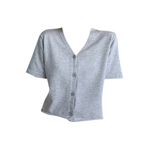 Early autumn solid color summer loose slim fit navel-baring short V-neck cardigan short-sleeved T-shirt