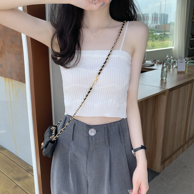 內搭冰絲針織短款小吊帶修身打底衫女夏季外穿薄款抹胸無袖背心潮