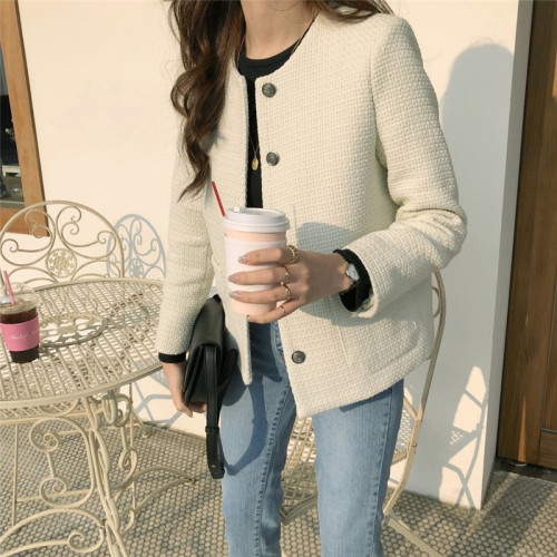 Autumn and winter small fragrance round neck thickened jacket tops for women 2024 new small casual jacket slimming short coat