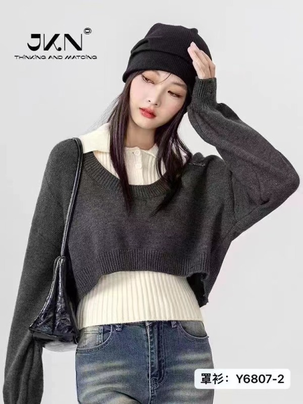 秋季新款韓版純欲性感U領舒適抗起球純色長袖上衣女