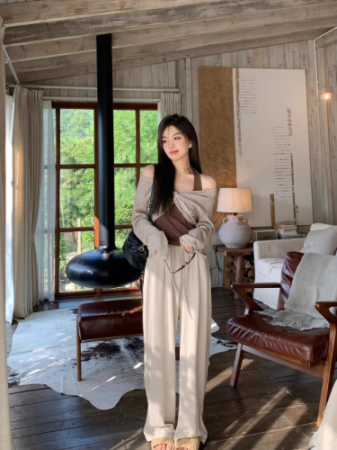 Original fabric live streaming high-waisted glutinous rice pants, shivering pants 2024 solid color wide-leg pants straight-leg long pants