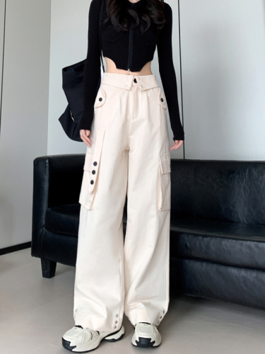 Real shot washed cotton overalls women's straight pants American street casual pants