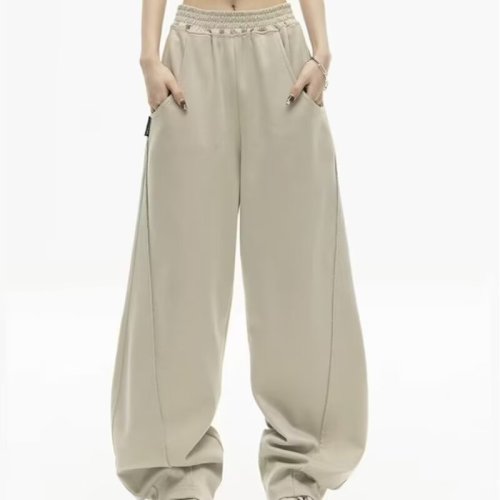 2024 Spring New Apricot Sports Pants Women's Summer Loose Sweatpants Banana Pants Elastic Waist Wide Leg Pants Sports Cotton