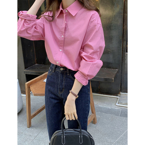 Pure cotton gentle blue shirt for women in spring and autumn Korean design layered loose and versatile long-sleeved shirt