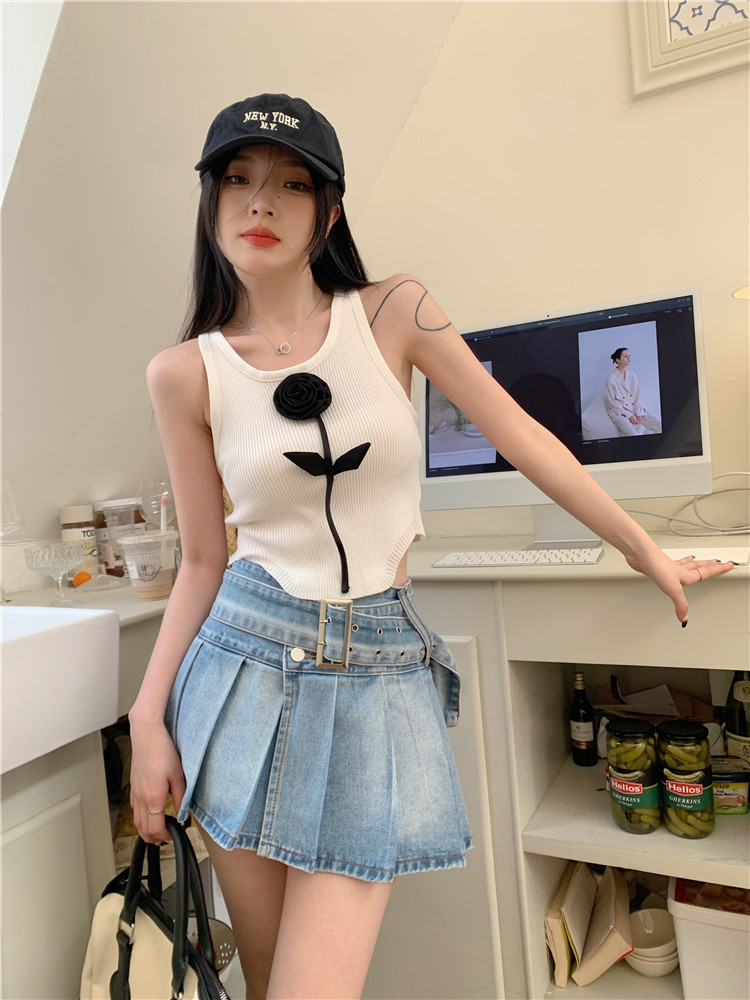 已出貨新款純欲風辣妹針織背心女士無袖短款上衣修身不規則小衫