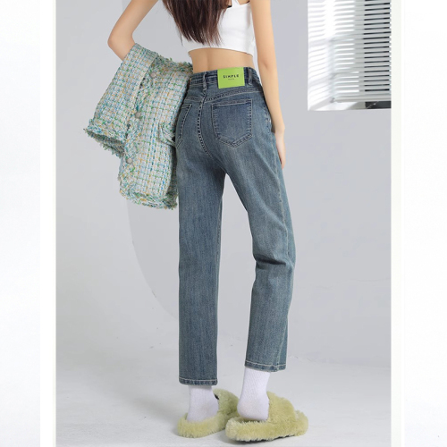 Straight-leg jeans for women, high-waisted, slim, narrow version for spring and autumn, new baguette pipe pants