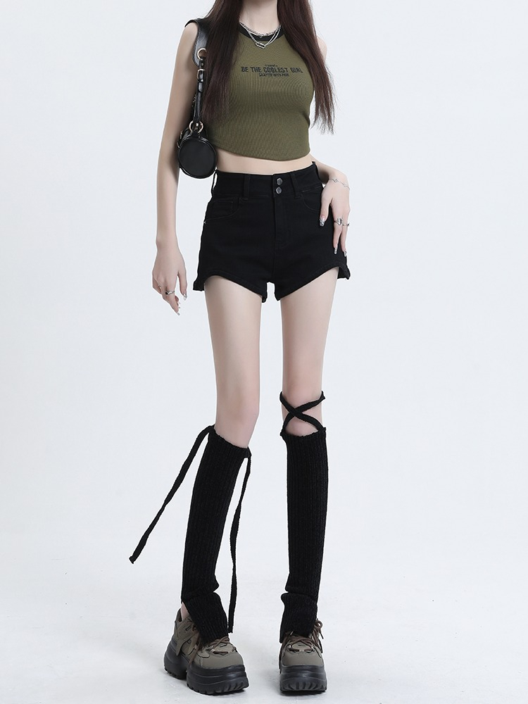 New jeans, spring and autumn women's popular shorts, zipper, natural waist, lazy, simple, fashionable, light color, trendy temperament