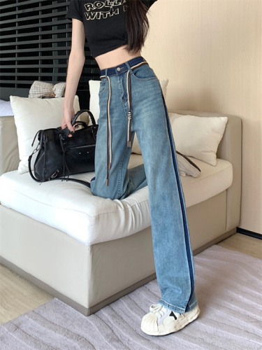 Real shot of retro jeans for women in spring 2024 new loose wide-leg straight pants trousers high-waisted slim pants