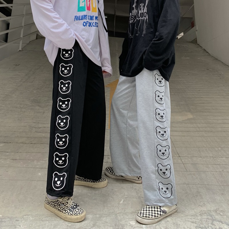 Actual shot of 2024 spring and autumn trousers for women ins Harajuku style printed wide-leg pants loose straight casual pants trousers