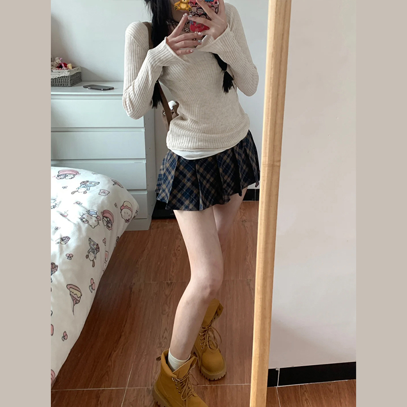假兩件針織衫女2024新款早春裝高級感毛衣內搭打底衫修身長袖上衣
