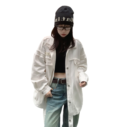 Real shot!  White denim jacket for women spring new design niche street retro jacket top