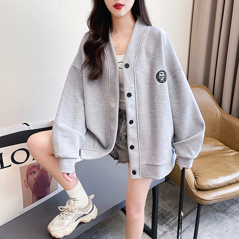 實拍 春季韓版寬鬆珠地複合390克刺繡開衫大碼薄款外套女