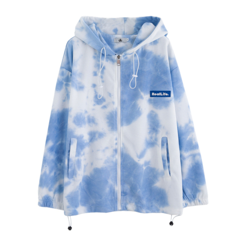 Actual shot of 2024 spring Korean style loose back collar waffle double-layer hood printed large size thin coat for women