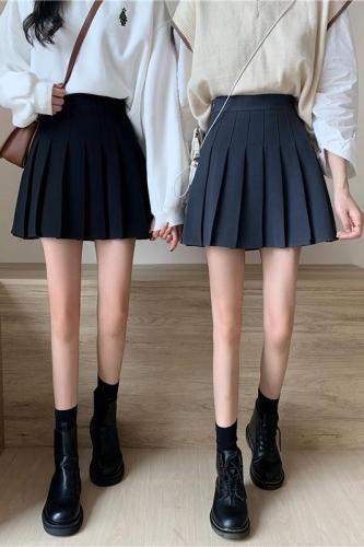 Safety pants + elastic 6CM + zipper new college style high waist slimming JK pleated skirt A-line skirt