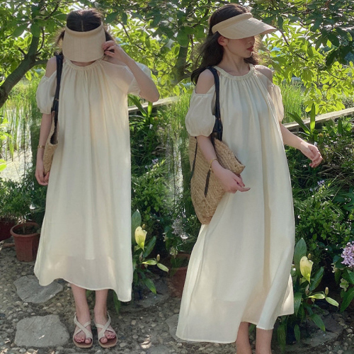 2024 Spring and Summer New Korean Style Loose Off-Shoulder French Large Size Women's Fat MM Dress M-4XL 200 Jin