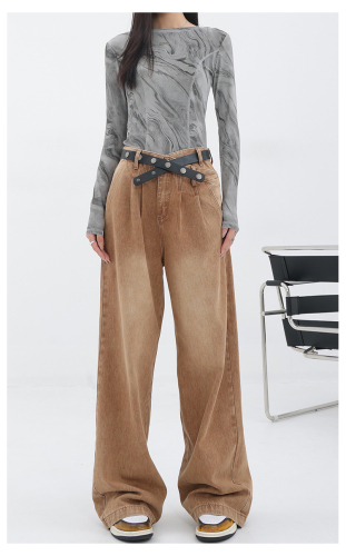 New Design Washed Wide Leg Jeans Women's Loose Slim Straight Floor-Mopping Pants