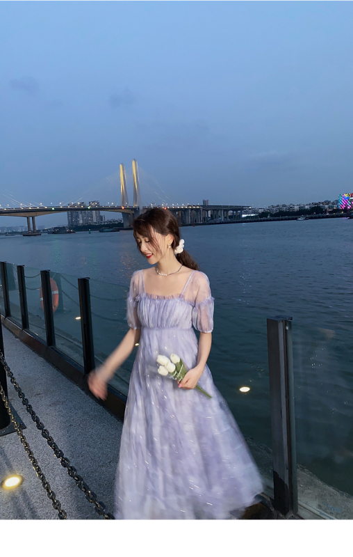 氣質款網紗吊帶連衣裙女新款修身顯瘦少女裙短袖夏季套頭